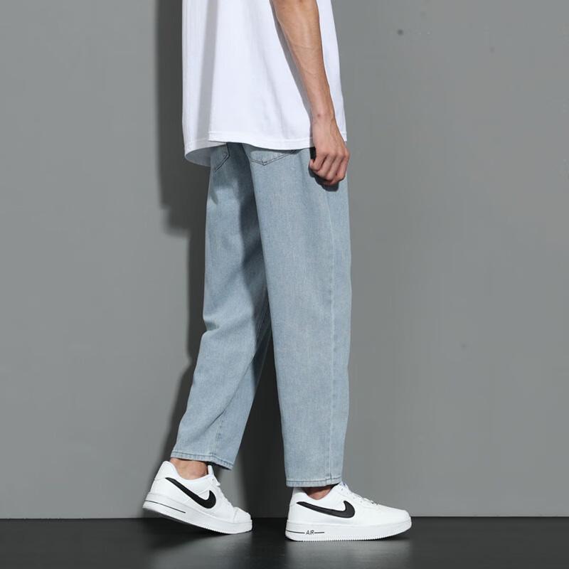 Dingfengbaoluo Мужские уличные свободные прямые укороченные джинсы