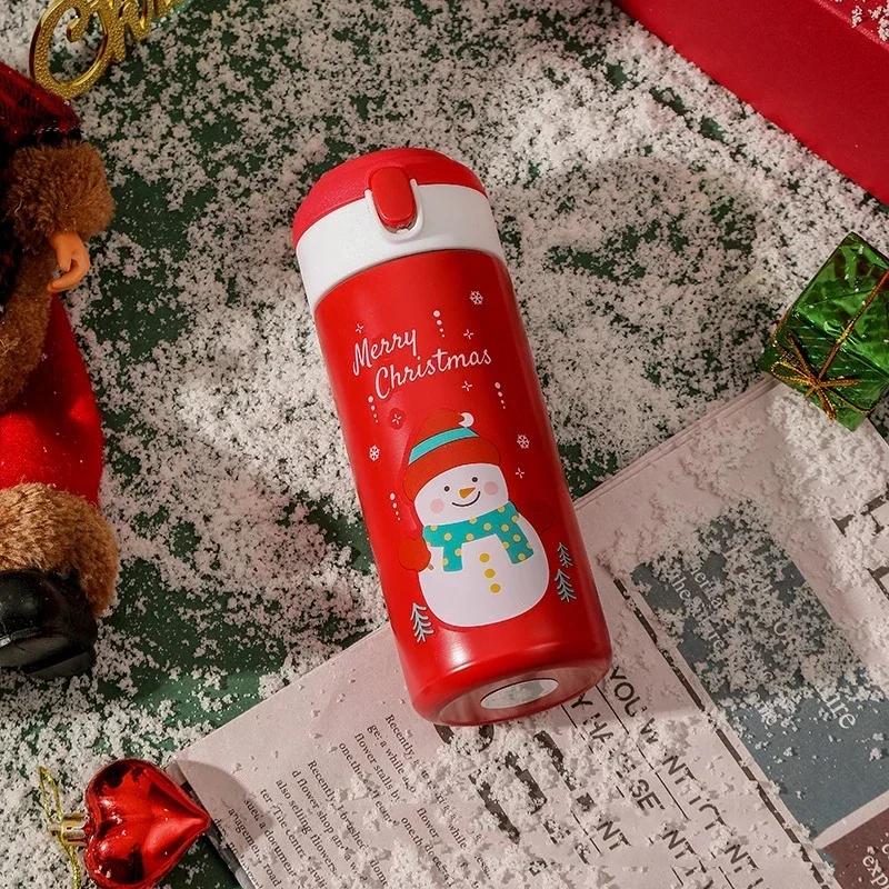 Christmas Straw Thermos Cup Santa Elk Insulation Cup Stainless Steel Thermos Bottle Student Vacuum Flasks Water Bottle Xmas Gift