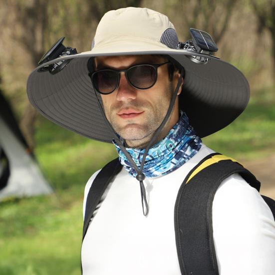 Шляпа для активного отдыха с двойным источником питания, широкополая шляпа от солнца со встроенным солнечным вентилятором, шляпа для рыбалки, походов, садоводства