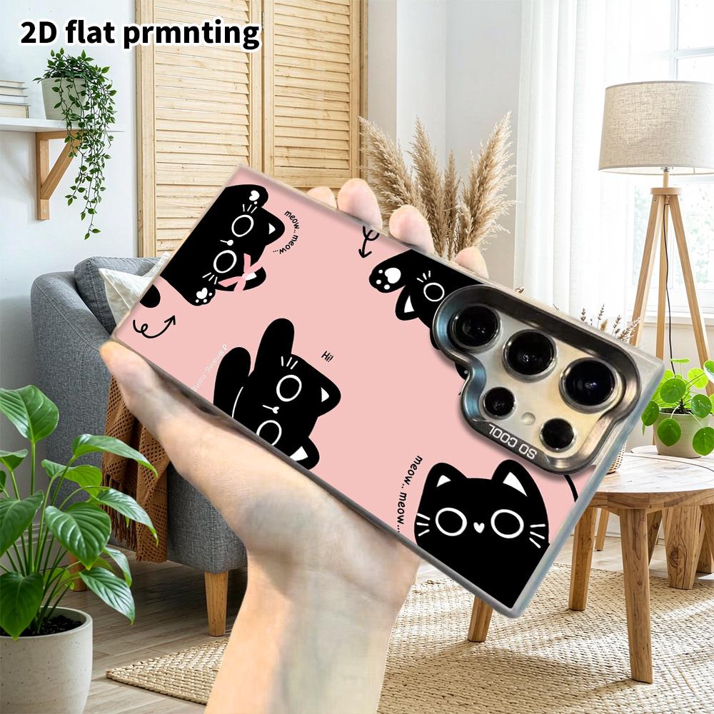 Phone Case: 2D Flat Samsung Galaxy A34 A35 M05 M06 S20 S22 S21 FE Plus 5G Protective Case, Couple Style, Pink Base with Black Cat, Christmas and Hallo
