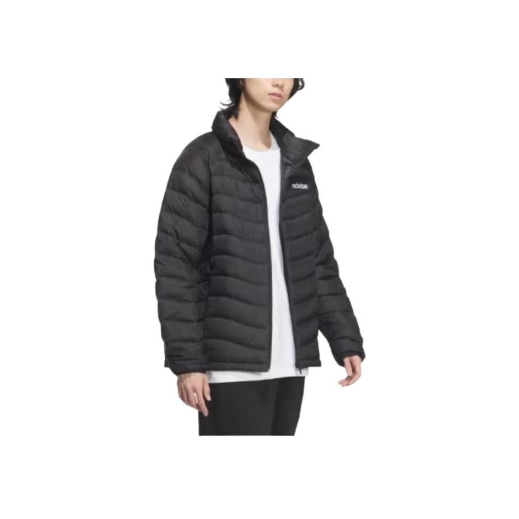 Adidas Уличная теплая утепленная куртка-пуховик с воротником-стойкой, куртка унисекс, черная JL9662