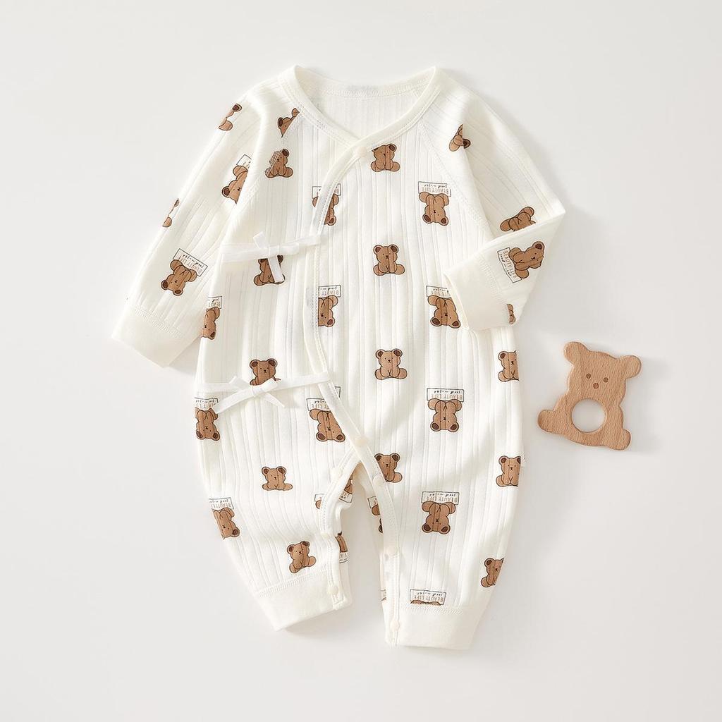 Комбинезон с длинным рукавом из чистого хлопка для новорожденных: Круглогодичный боди без костей для мальчиков и девочек