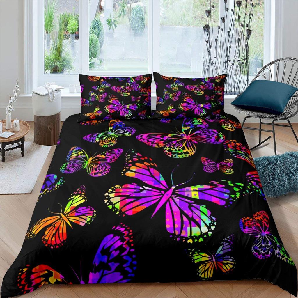 3D Dreamy Night Galaxy Purple Butterfly Printed Purple Flying Duvet Cover Комплект постельного белья для детей, девочек, подростков, взрослых, 3 пододеяльника