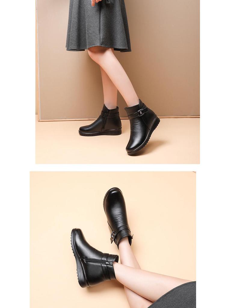 Женские нескользящие короткие ботинки из хлопкового бархата для людей среднего и пожилого возраста - теплая зимняя кожаная обувь для мам и бабушек