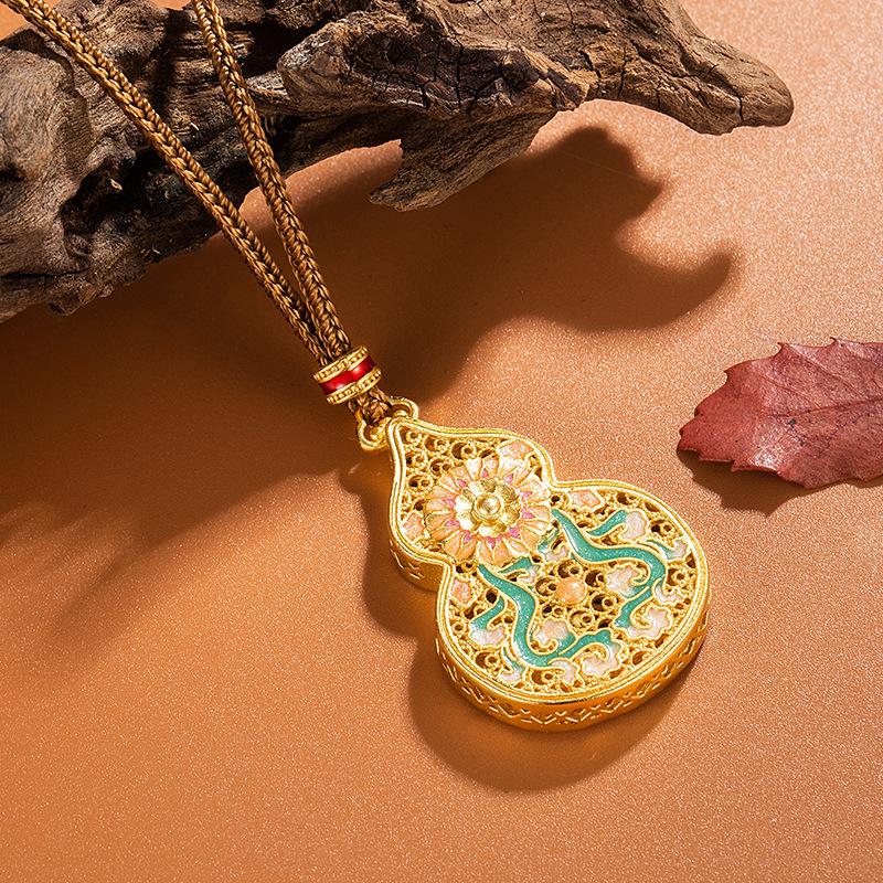 Элегантное золотое эмалированное ожерелье-подвеска в форме тыквы - Ретро китайский стиль