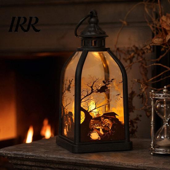 Halloween Decoration Candle Lantern, Decorative Spooky Witch Skeleton Pumpkin Tabletop Party Supplies Light for Haunted House, Front Porch,