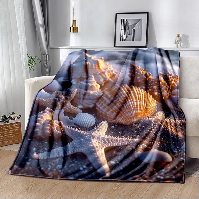 3D Морская Звезда Пляж Стиль 29 Ракушка Морская Звезда Песок Мультяшное Одеяло, Мягкое Пледовое Одеяло для Дома Спальни Кровати Дивана Пикника Офиса Покрытие