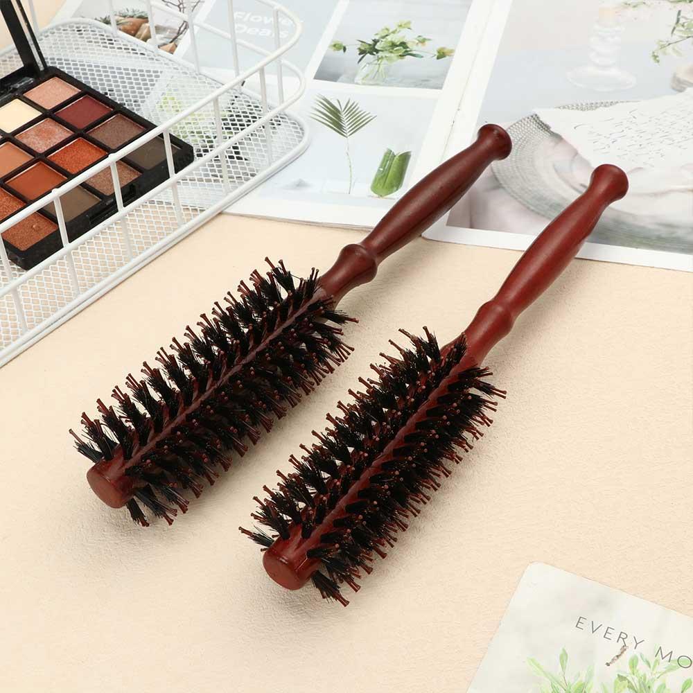 Lady Hairdressing Tool Wooden Boar Bristle Round Brush Hairbrush Styling Brush Round Hair Brush