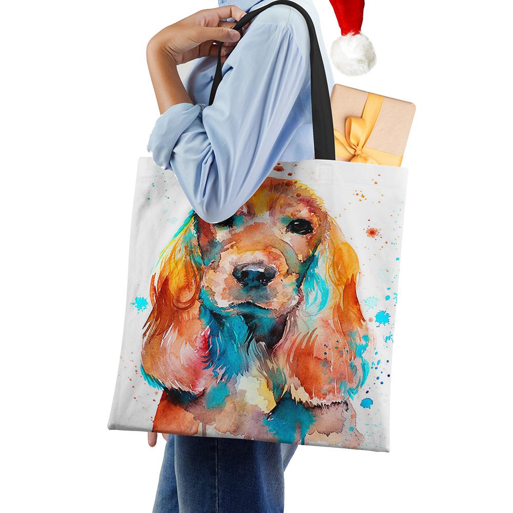 Эксклюзивные сумки-шопперы с принтом масляной живописи собаки, для продуктов, с принтом папильона, мопса, ретривера, женская сумка через плечо, большая вместимость KTY