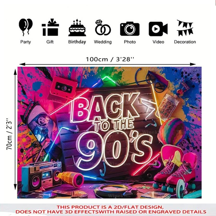 1pc 2D Flat Vintage90 Theme Party Backdrop Style Decorative Banner For Garden Patio Indoor Outdoor Holiday Celebration Decor Photo Booth