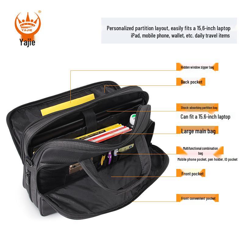 Мужской деловой портфель большой вместимости: Износостойкая компьютерная сумка через плечо из ткани Оксфорд