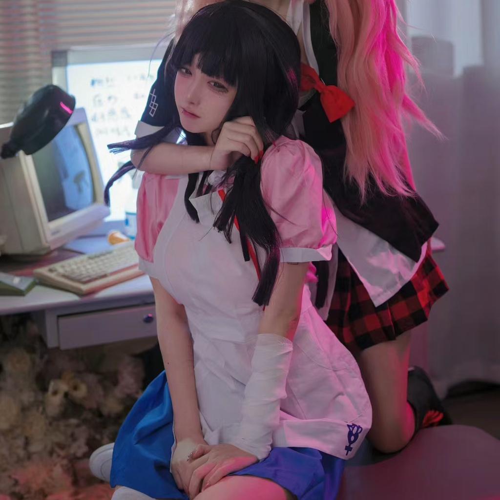 Danganronpa Mikan Tsumiki, костюм для косплея с париком, аниме, Хэллоуин, отчаяние, Ultimate, униформа медсестры, костюм горничной, полный комплект для женщин