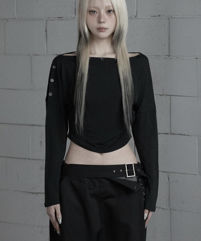 ETRE AU SOMMET Shoulder Line Button Long Sleeve (Black)
