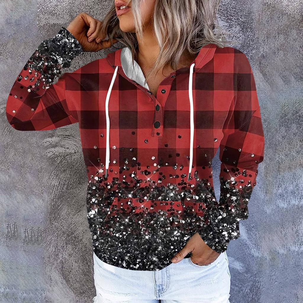 Женские повседневные модные принты с длинным рукавом на пуговицах пуловеры с капюшоном толстовки