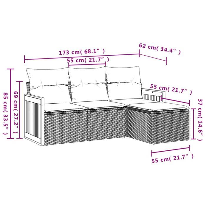 VidaXL Salon de Jardin avec Coussins 4 pcs, Canapés de Terrasse, Ensemble de Meubles de Patio, Mobilier d'Extérieur, Beige 3227585