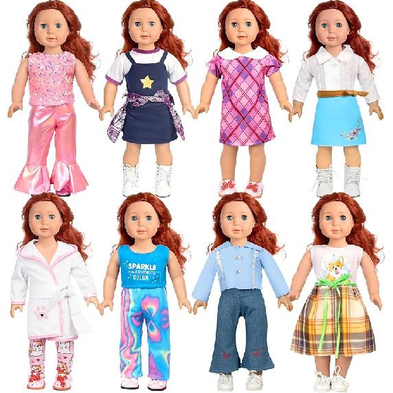 Американская кукла 18 дюймов, одежда для кук, 8 комплектов одежды и аксессуаров для кук 18 дюймов, игрушки для переодевания кукол для девочек и детей