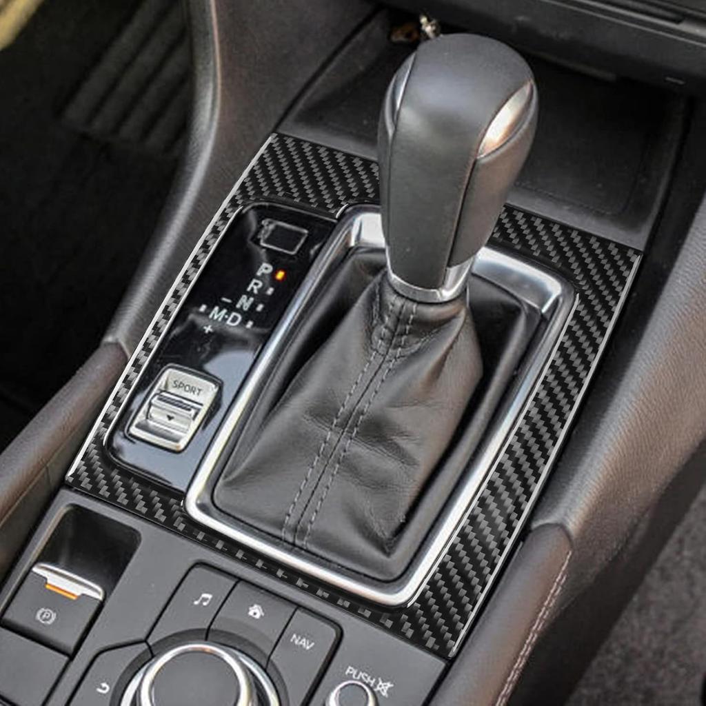 1pc Car Gear Shift Box Panel Frame Sticker Real Soft Carbon Fiber Gear Shift Box Trim Cover Interior Accessories Compatible with Mazda Axela 2017