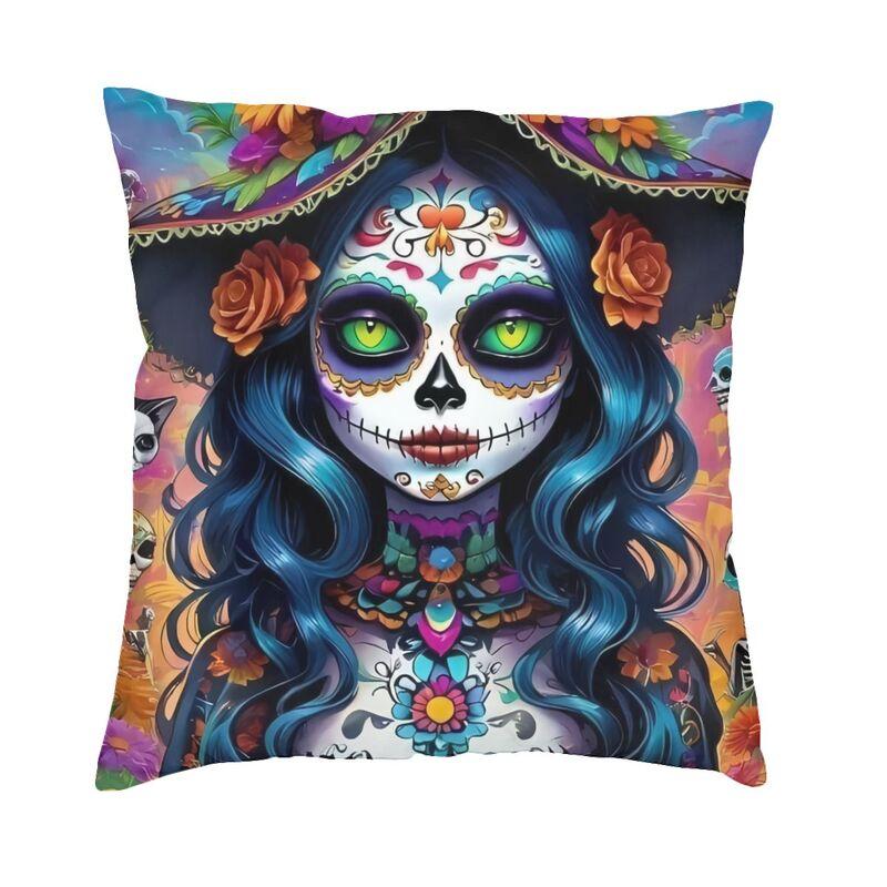 Day Of The Dead Sugar Skull Square Pillowcover Decoration Cushion Cover Throw Pillow for Sofa Doublesided Printing