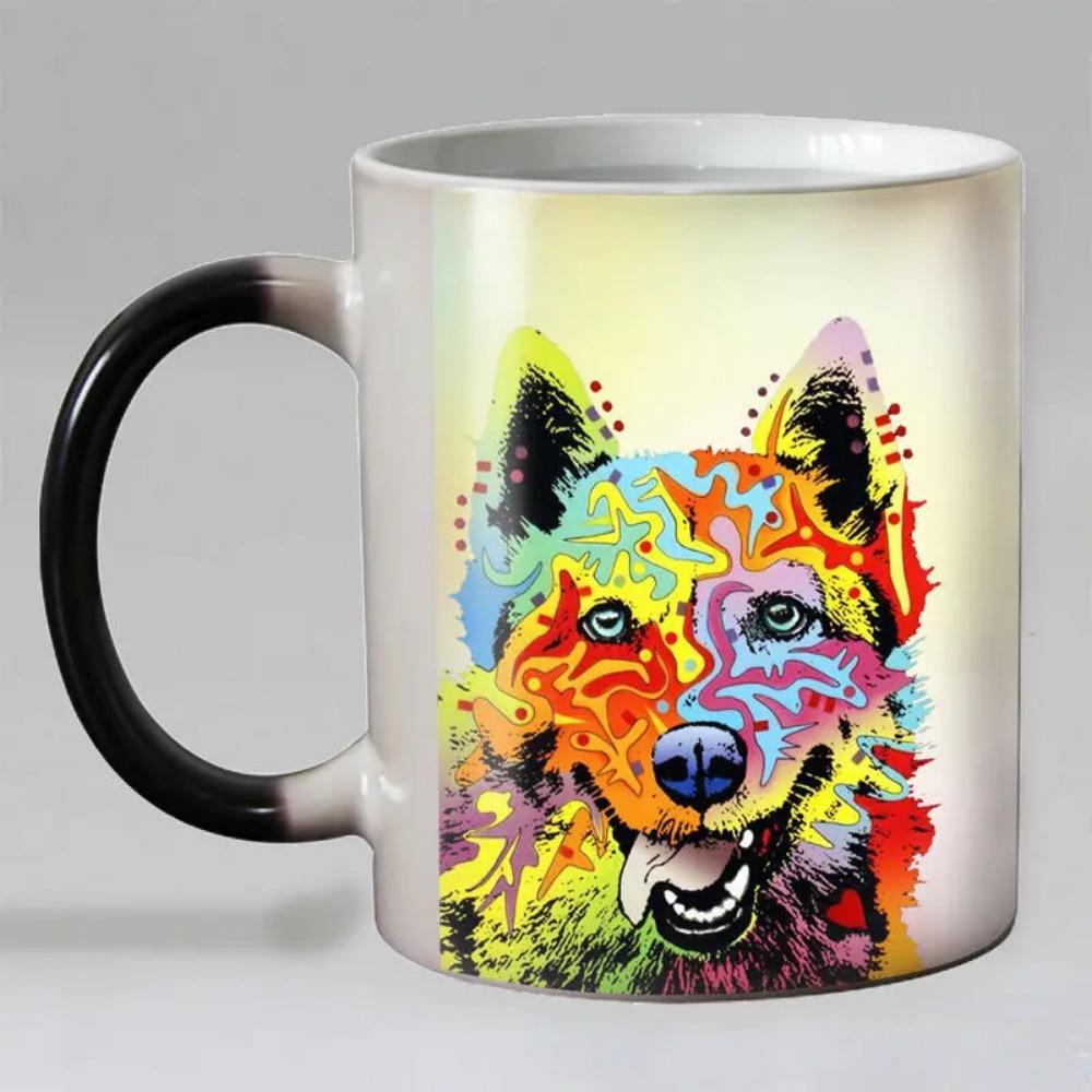 Cute Pop Art Dogs Heat Reveal Coffee Mug, Ceramic Color Changing, Magic Milk Tea Cup, Surprised Gift, 11oz