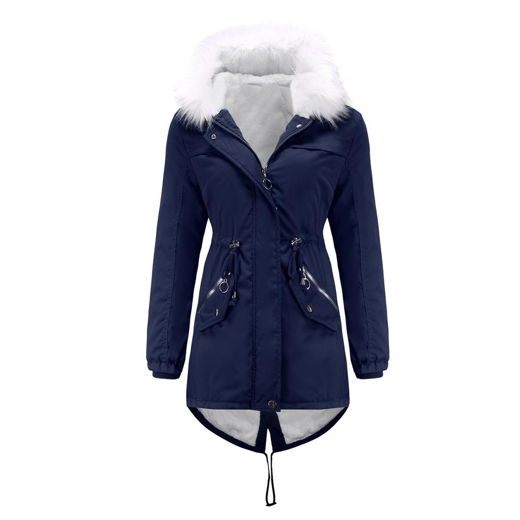 Women's Plus Velvet Hooded Collar Winter Mid-length Warm Coat Large Size Loose And Comfortable Cotton Jacket