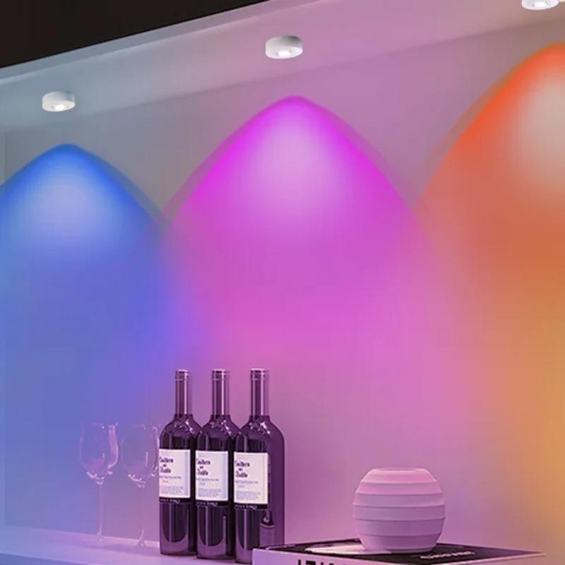 RGB Магнитный Перезаряжаемый Спот, Светодиодный Светильник для Шкафа с Зарядкой Type‑C, Регулируемая Яркость, Беспроводная Лампа для Гардеробной и Витрины