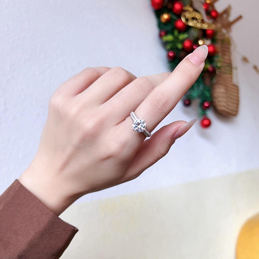 Vinregem 100% Стерлинговое Серебро 925 пробы, сверкающее круглой огранки, 8 мм, 2CT, 3EX VVS1, цвет D, настоящий муассанит с бриллиантами, женское кольцо, свадебное обручальное ювелирное изделие