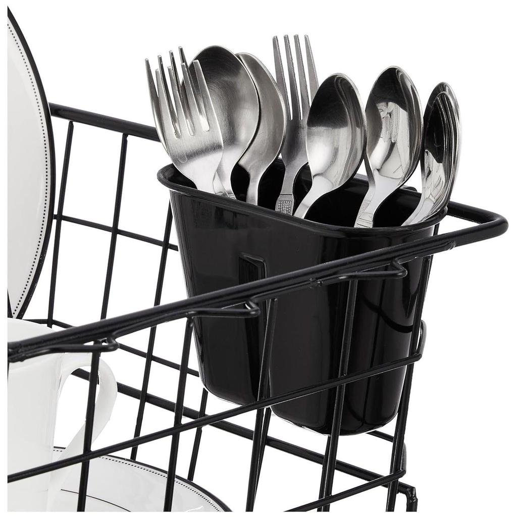 Люксовая черная стальная сушилка для посуды из нержавеющей стали с поддоном для слива, съемная подставка для столовых приборов | Подставка-корзина для сушки тарелок (черный), 55.3 x 37 x 23 см