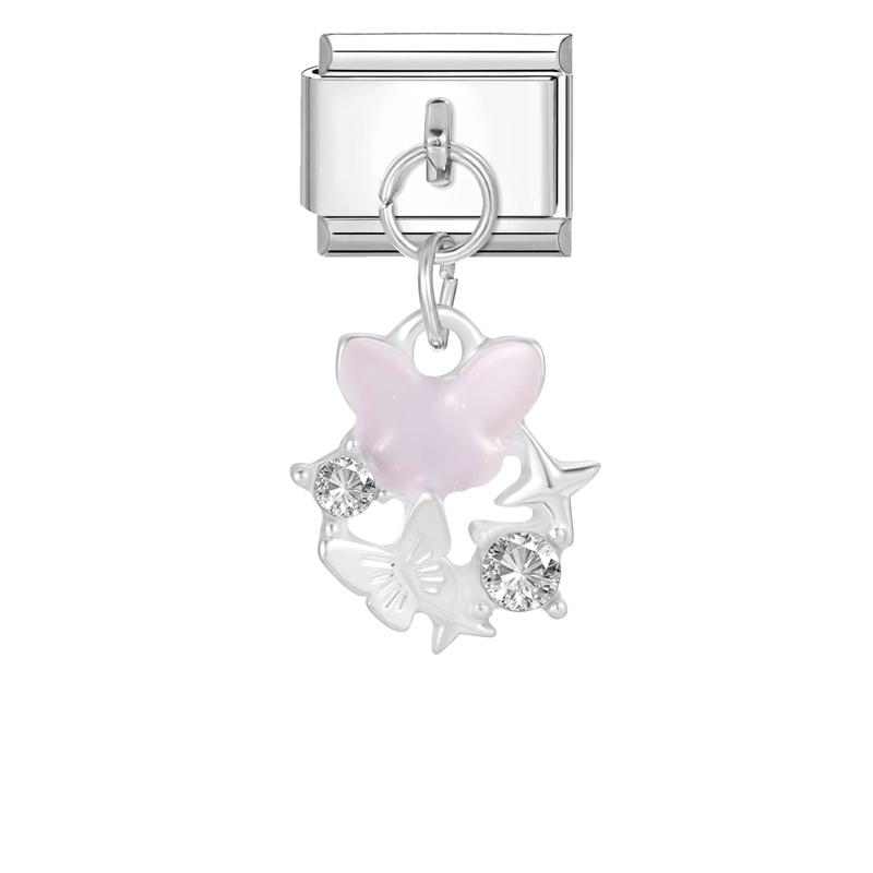 Crystal Moon Butterfly Rose Star Bow Cats Pendant Italian Charm Link Fit 9mm Stainless Steel Bracelet Women Jewelry DIY Making
