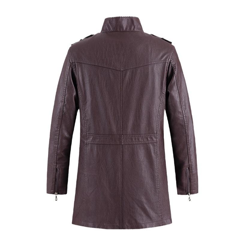Осенне-зимняя европейская и американская модная кожаная куртка с воротником-стойкой, мужская кожаная куртка средней и длинной длины, тренчкот
