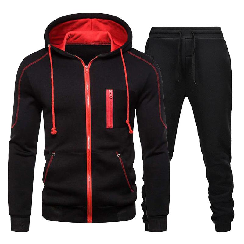 Men's Fall and Winter Warm Sports Suit Long-sleeved Lined Padded Hoodie + Pants 2-piece Set
