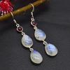 925 Sterling Silver Earring Red Garnet Moonstone Teardrop Earring Boho Earring Handmade Designer Drop & Dangle Earring Gift For Christmas