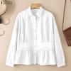 Down Zanzea Turn Women Collar Casual Long Sleeve Solid Blouse