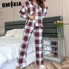 Pajamas Women's Autumn and Winter Plaid Long-sleeved Loungewear Suit Can Be Worn Outside!