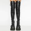 Fashion Over-the-knee Boots Women Platform Heels Belt Buckle  Boot Motorcycle Goth Shoe Thigh High Flat Boots Plus Size 42 43