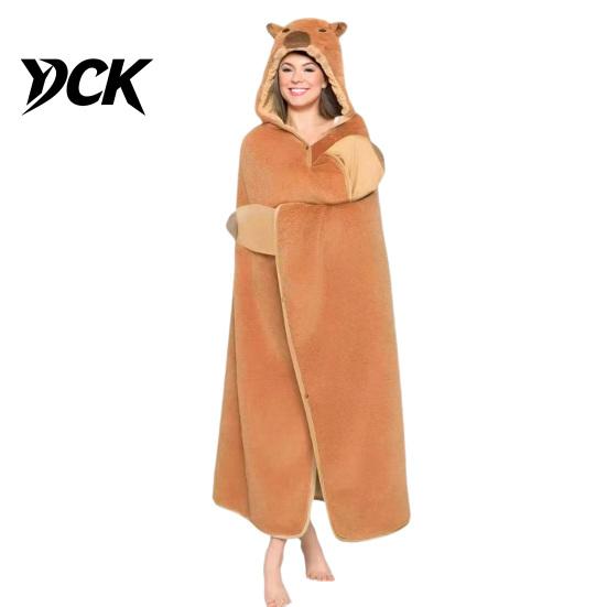Long Sleeve Plush Blanket Animal Wearable Hoodie for Women, Oversized Flannel Sweatshirt Soft Loungewear Blanket, Button-Up Cosplay Cape Sleepwear