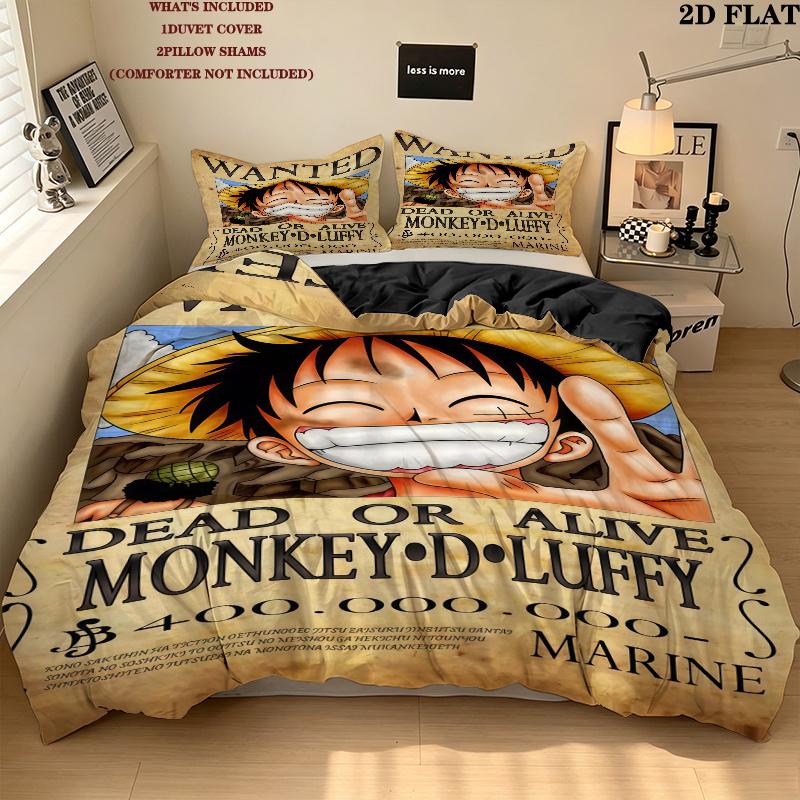 Luffy D Pattern Bedding Quilt Set Quilt Cover Pillowcase Home Birthday Gift(1 * duvet cover + 2 * pillowcase, without core)