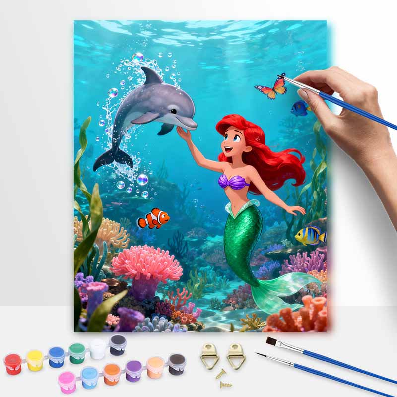 Disney mermaid ocean digital oil painting diy oil painting hand painting living room bedroom decoration painting