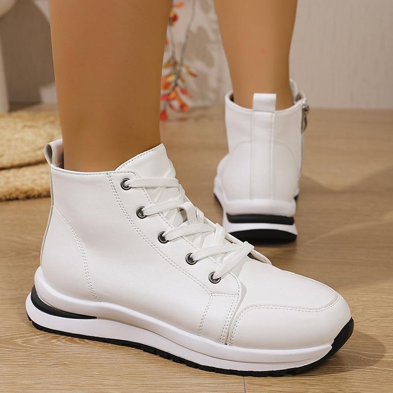 Модные белые высокие кроссовки на платформе для женщин 2025 Осень Легкие повседневные спортивные туфли Женские ботильоны на толстой подошве из ПУ кожи