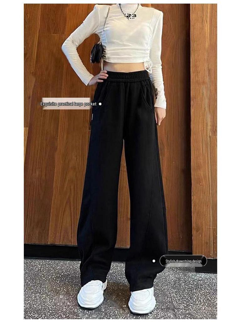 High-Waisted Red Wide-Leg Dance Pants: Fashionable, Thickened, Floor-Length, Loose Fit, Versatile, and Slimming for Women