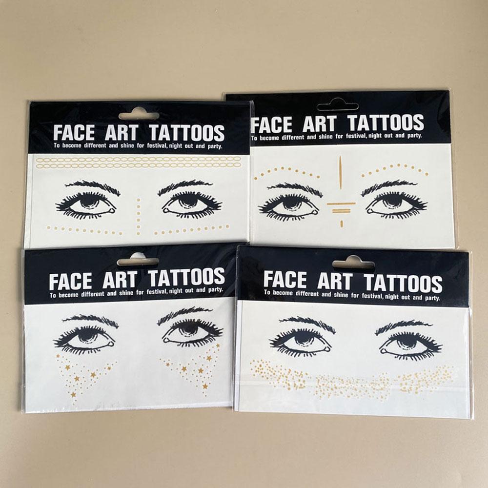 Gold Glitter Tattoo Stickers for Face Makeup Metallic Moon Stars Waterproof Temporary Freckle Tattoos for Women Eyebrow Party