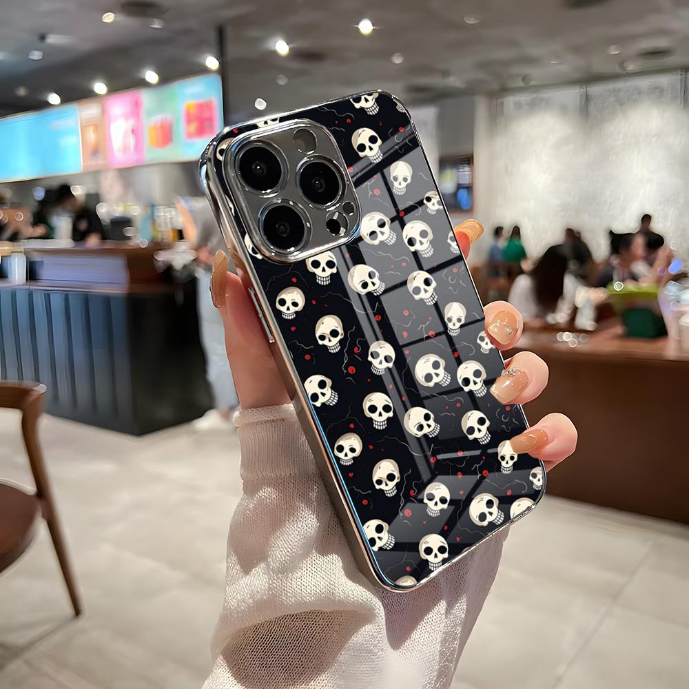 Жуткие узоры в виде черепов Чехол для телефона Для IPhone 17 Pro Max 15 Pro 16 14 Plus 12 13 Mini 11 Pro Ударопрочный Электролитическое покрытие Стеклянная крышка