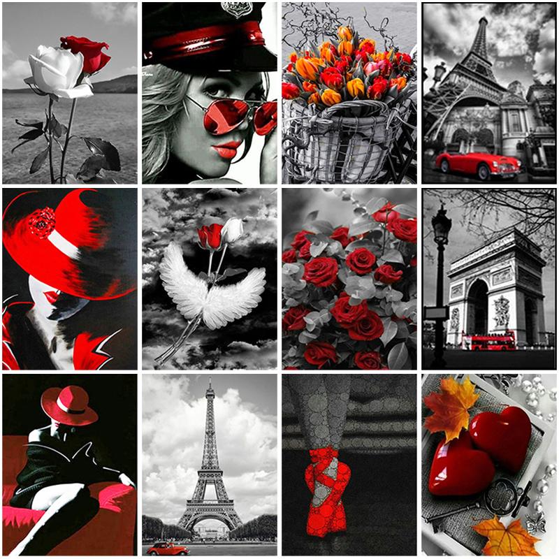 Full Round DIY 5D Diamond Painting Red and Black Diamond Embroidery Cross Stitch Woman Rhinestone Mosaic Home Decoration