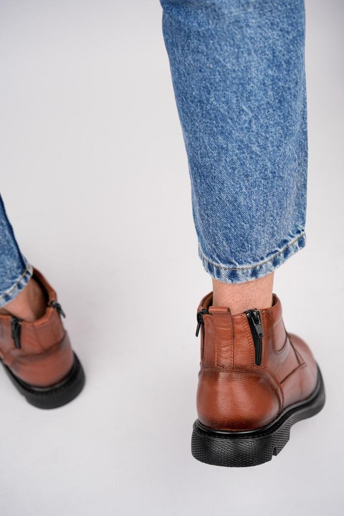 Men's Fashion Genuine Leather Flat Heeled Booties Bootie Tan Leather Boots Shoes