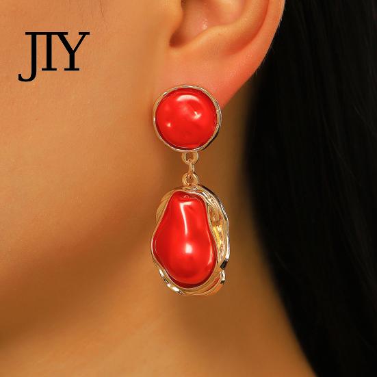 Statement Faux Pearl Earrings 1 Pair Drop for Women, Irregular Baroque Imitation Design Retro Metal Frame Stud Earrings, Double-Layered Pendant French