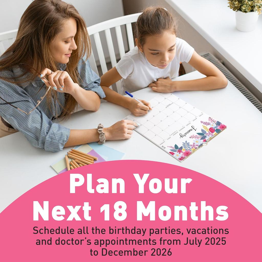 S&O Vertical Floral 2026 Wall Calendar - Tear-Off Monthly Calendar through December 2026-18 Month Academic Wall Planner - Hanging Organizer to Track