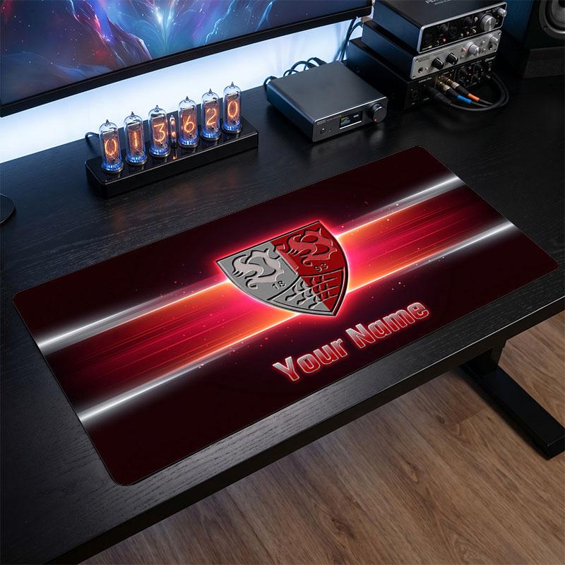 VfB Stuttgart FC Custom Large Mouse Pad, Personalized Name Text Print, Football Logo Non‑Slip Desk Mat Gaming Gift