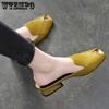 Leather Yellow Sandals and Slippers Women Summer Open-toed Flat Fish Mouth Fashion All-match Thick Heel Half Slippers