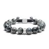 Gray Eye Beaded Bracelet for Sterling Silver with Braided Gift for Men [AWNL] Hawk's Men, Charm, Bracelet, (10mm Stone), 17.5cm-19cm