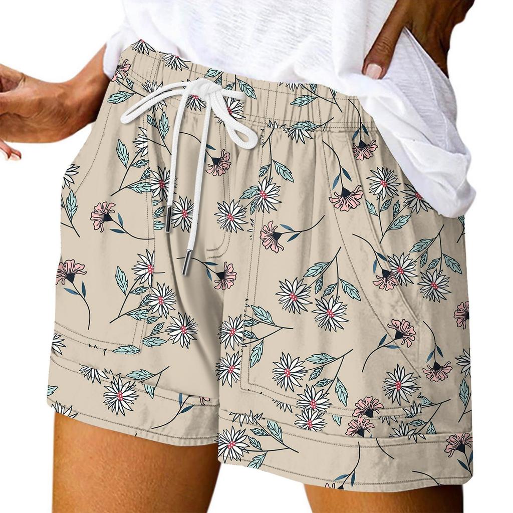 Women's Casual Summer Elastic Beach Shorts Print Casual Shorts