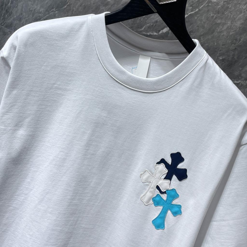 8551 CHROME HEARTS 2025 Летняя новая высококачественная хлопковая свободная футболка с круглым вырезом большого размера для мужчин и женщин, парная футболка